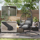 Poltrona Sospesa a Uovo 120x106x188 cm con Cuscino Imbottito e Cesto Pieghevole Grigio      