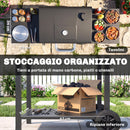 Barbecue a Carbone 110x46,5x101 cm con 2 Ripiani Laterali Termometro Coperchio e Ruote in Metallo e Acciaio Nero      