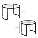 Set 2 Tavolini Sovrapponibili Ø70x47,5 cm e Ø54 x 42,5 cm in Vetro e Acciaio Nero   