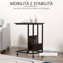 Tavolino da Salotto 55x35x69 cm con Ruote in Metallo e Legno Marrone