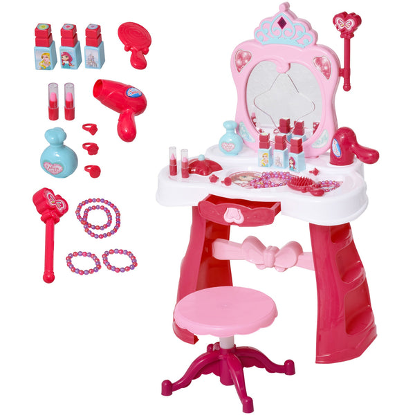 Postazione Trucco Specchiera Giocattolo per Bambini con Sgabello Rosa e Bianco prezzo