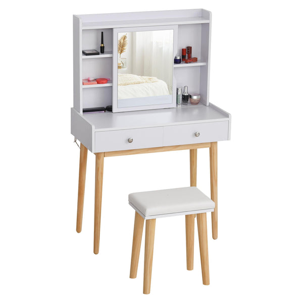 online Consolle Trucco 80x40x127 cm con Specchio e Sgabello Bianca