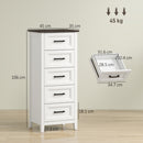 Cassettiera 45x35x106 cm con 5 Cassetti in MDF Bianco e Marrone      