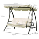 Dondolo da Giardino 3 Posti con Tettuccio Crema 200x125x170 cm 
