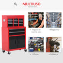 Carrello Porta Attrezzi 2 in 1 con Cassetta Superiore e Armadietto Inferiore 61,6x33x108 cm in Metallo Rosso      