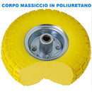 Ruota Piena Antiforatura per Carrello Carriola Ø25 cm con Asse Decentrato in PU Giallo      