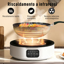Fornello Elettrico 2000W a Infrarossi Doppia Cottura Piastra Elettrica in Ceramica e Griglia Ø30 cm Bianco      