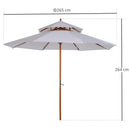 Ombrellone da Giardino Ø2.7 m Palo Ø38 mm in Legno con Doppio Tetto Crema 