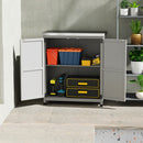 Armadio da Esterno 79x43x92 cm con Ripiano e Banco da Lavoro in Legno e Acciaio Grigio      