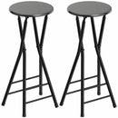 Set 2 Sgabelli Bar 34x30x70 cm Pieghevoli con Doppio Poggiapiedi in Legno e Acciaio Nero      
