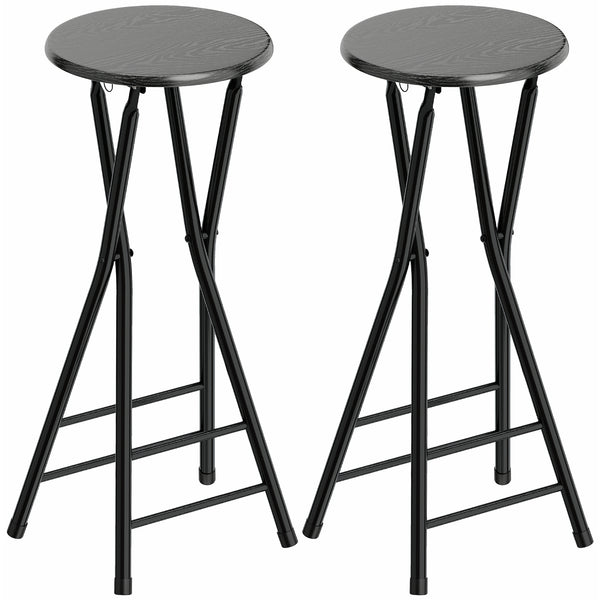 Set 2 Sgabelli Bar 34x30x70 cm Pieghevoli con Doppio Poggiapiedi in Legno e Acciaio Nero acquista