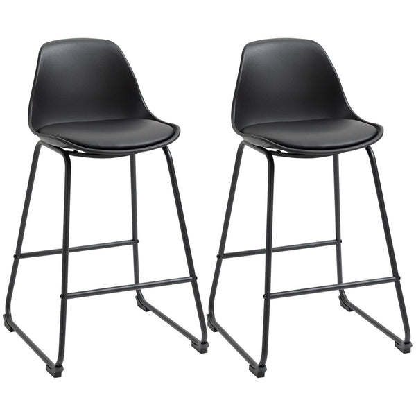 sconto Set 2 Sgabelli con Schienale 43x43x97,5 cm Seduta Imbottita in Similpelle Nero