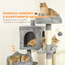 Albero Tiragraffi per Gatti 48x48x192 cm con Amache e Casette in Sisal e Peluche Grigio e Crema      