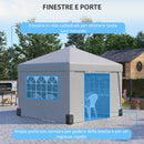 Gazebo da Giardino 300x300 cm Pieghevole ad Altezza Regolabile con Finestrelle in Acciaio e Tessuto Oxford Grigio Chiaro  
