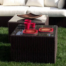 Tavolino Dallas con Vetro 60x60x42,5 h cm in Wicker Marrone
