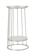 Tavolinetto Towery Ø40x76 cm in Ferro e Marmo Argento      