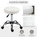 Sgabello Girevole Rotondo con Ruote Ø35,5x51-67 cm Altezza Regolabile in Similpelle Bianco