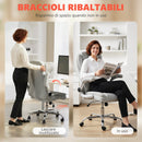 Sedia Ergonomica da Ufficio68x69x118 cm Schienale Alto e Braccioli Ribaltabili in VellutoBianco Crema      