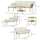 Set 3 Pezzi da Giardino con Chaise Longue Divanetto Cuscini e Tavolino in Rattan e Acciaio Bianco Crema e Legno      