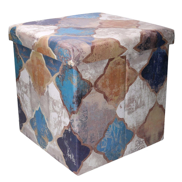 Pouff in Similpelle pieghevole blu marocco quadro cm 38x38xh38 sconto