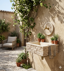 Lavello Rettangolare da Esterno 45x35 cm con Rosone Installazione a Muro in Cemento Mattone Faccia a Vista Meseta Nocciola