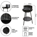 Barbecue a Carbone Carbonella Rotondo Ø42x77 cm con Vassoio in Acciaio al Carbonio Nero      