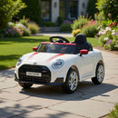 Macchina Elettrica per Bambini Licenza Ufficiale Mini Cooper S Cabrio 12V Sedili in Pelle e Telecomando Bianco