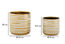 Porta Vasi Coppia Blom Ø23x22 cm - Ø18x17,5 cm in Ceramica Bianco e Oro      