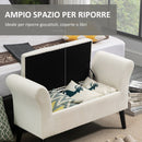 Panca Contenitore con Braccioli 111,5x41x65 cm in Tessuto Effetto Velluto e Legno Bianco Crema   