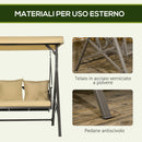 Dondolo da Giardino 3 Posti 190x120x178 cm in Acciaio e Poliestere Marrone e Cachi