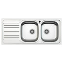 Lavello incasso cucina acciaio 116x50 cm due vasche e gocciolatoio sinistro