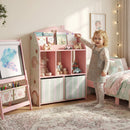 Scaffale Portagiochi per Bambini 62,5x30x91,5 cm con 2 Contenitori Rimovibili in Tessuto e Ripiani in Legno FSC Rosa      