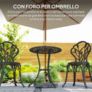 Set 3 Pezzi da Giardino con 2 Sedie e Tavolo Rotondo con Foro per Ombrellone in Alluminio Bronzo      