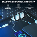 Scrivania da Gaming Angolare con LED Prese Elettriche Supporto per Monitor e Scaffale Nero      