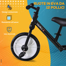 Bicicletta Pedagogica Evolutiva per Bambini da 2-5 Anni Sellino Regolabile in Metallo Nero 