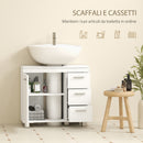 Mobile Sottolavabo Bagno 70x30x 64 cm con Armadietto in MDF Bianco      