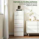 Comò Slim 40x35x109 cm 6 Cassetti Finitura Lucida in MDF Bianco      