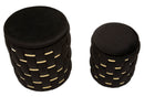 Puff con Contenitore Shanty Nero Set 2 Pz Ø37x42 cm - Ø28x35 cm in Ferro e MDF e Spugna e Poliestere Nero e Oro      