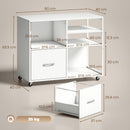 Mobile Porta Stampante 80x40x65,5 cm con Ruote e Cassetto A4 in Legno e Metallo Bianco      