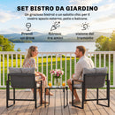 Set Tavolo e Sedie da Esterno per 3 Persone con Cuscini Spessi in Metallo Grigio      