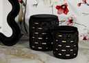 Puff con Contenitore Shanty Nero Set 2 Pz Ø37x42 cm - Ø28x35 cm in Ferro e MDF e Spugna e Poliestere Nero e Oro      