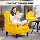 Poltrona Camera da Letto in Stile Francese 74x86x102 cm con Ampia Seduta e Gambe in Legno in Velluto Giallo      