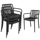 Set 4 Sedie da Esterno Impilabili 55x58,5x81,5 cm Sedie da Pranzo con Schienale Curvo Seduta a Doghe e Braccioli in PP Nero      
