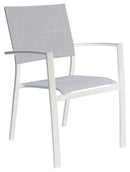 Sedia Impilabile da Giardino 59x56x88 cm in Alluminio e Textilene Imbottito Bianca e Grigio Chiaro