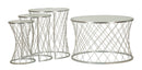 Tavolinetti Noah Silver Set 4 Pz Ø47x54,5 cm - Ø36x50 cm - Ø28x45 cm - Ø70x45 cm in Ferro e Vetro Argento      