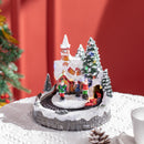 Villaggio Natalizio 20x19,5x20 cm con Trenino Girevole e Musicisti in Resina