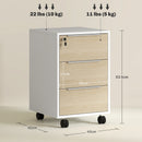 Schedario Cassettiera da Ufficio con 3 Cassetti 4 Ruote con Serratura e 2 Chiavi Bianco e Rovere      
