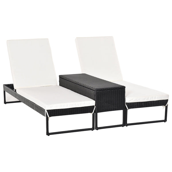 Set 2 Lettini Prendisole con Tavolino in Rattan Nero e Bianco online