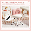 Sgabello Girevole con Schienale a Forma di Fiocco 50x50x63-77 cm in Tessuto Teddy Rosa e Bianco  