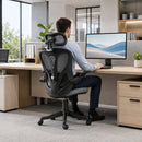 Sedia da Ufficio Ergonomica 71x66,5x114-126A cm con Braccioli Ribaltabili Poggiatesta e Appendiabiti in Poliestere Grigio Scuro      